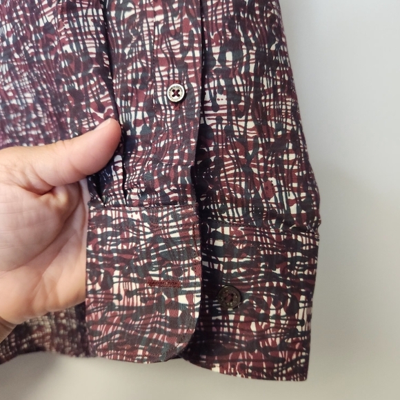BUGATCHI Shaped Fit Abstract Button Down Shirt In Black Burgundy White Size M - Picture 6 of 16